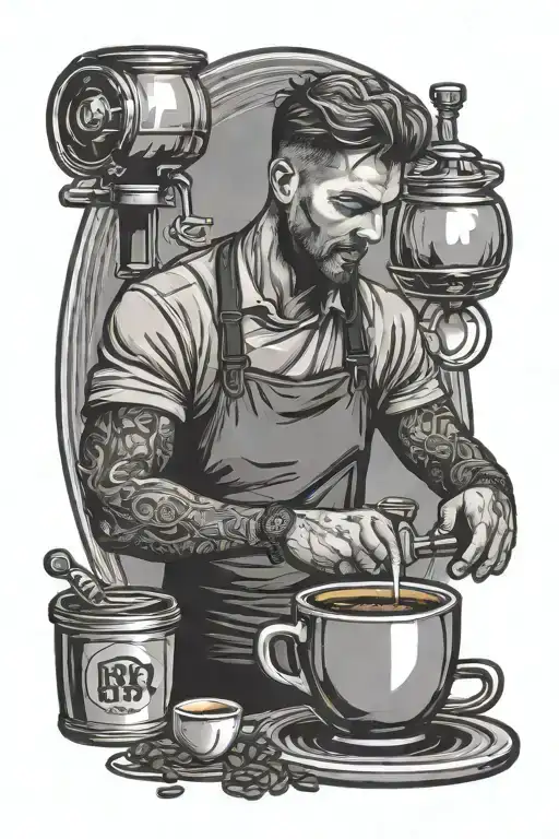 barista brewing coffee tattoo design idea