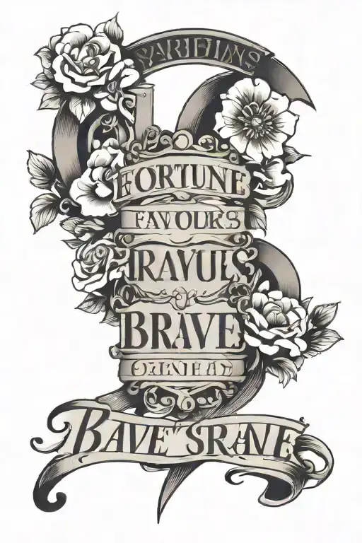 Text "Fortune Favours Brave" with a greek style, minimalistic tattoo to go on hand tattoo design idea