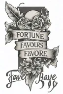 Text "Fortune Favours Brave" with a greek style, minimalistic tattoo to go on hand tattoo design idea