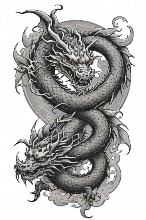 dragon, japanese temple, samurai, bloodmoon with smoked backround effects  tattoo design idea