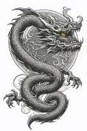 dragon, japanese temple, samurai, bloodmoon with smoked backround effects  tattoo design idea