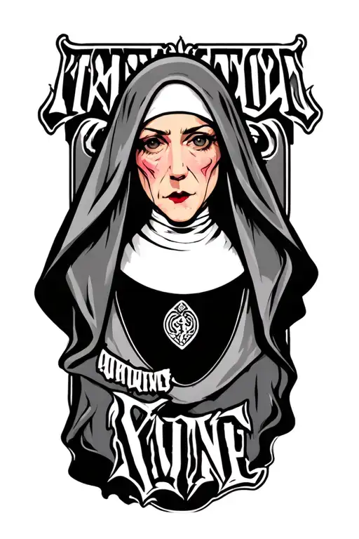 creppy nun with text ,,grey 59" tattoo design idea
