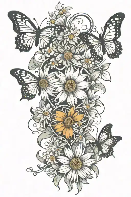 daisy, heart and butterfly wrapped around current tatoo tattoo design idea