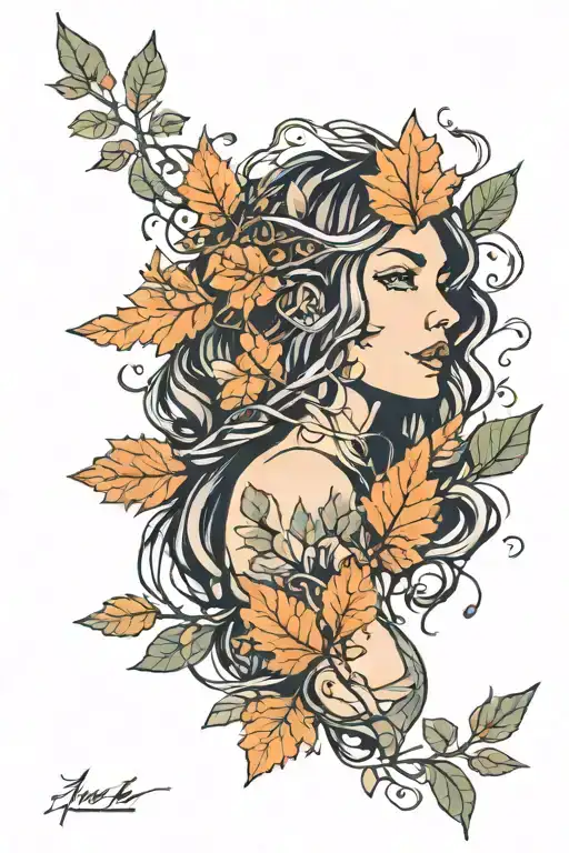 women, leaves, earthy, power, growth intertwined tattoo design idea