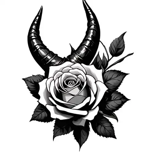 Rose devil horns tattoo design idea