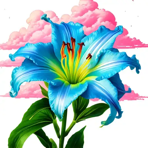 Daylily with pink clouds in the background tattoo design idea