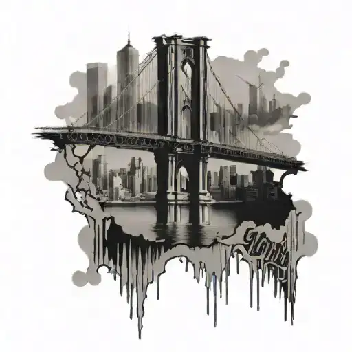 broken New York City bridge tattoo design idea