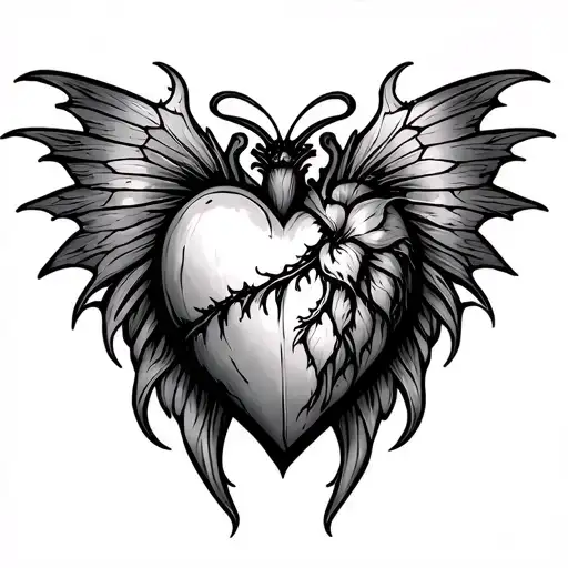 chrysalis sacred heart shape tattoo design idea