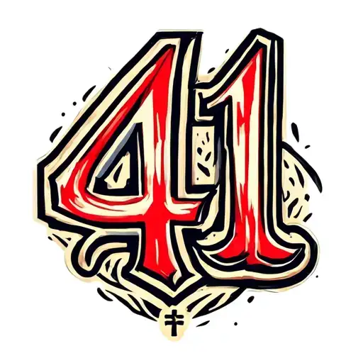 "41" the number 41 in a bold, gothic font, but hollow like a stencil. A small latin cross on the bottom right tattoo design idea