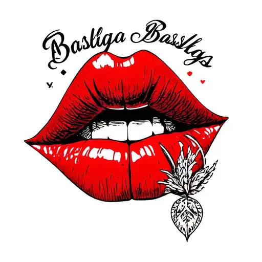 red kiss mark with GP inials with Bastliga font tattoo design idea