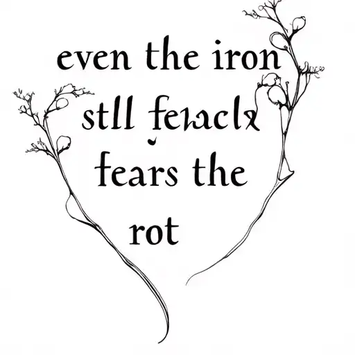 quote saying even the iron still fears the rot  tattoo design idea
