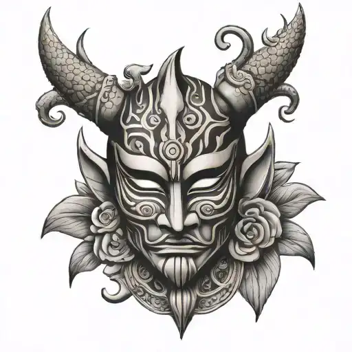 bakunawa mask looking back tattoo design idea
