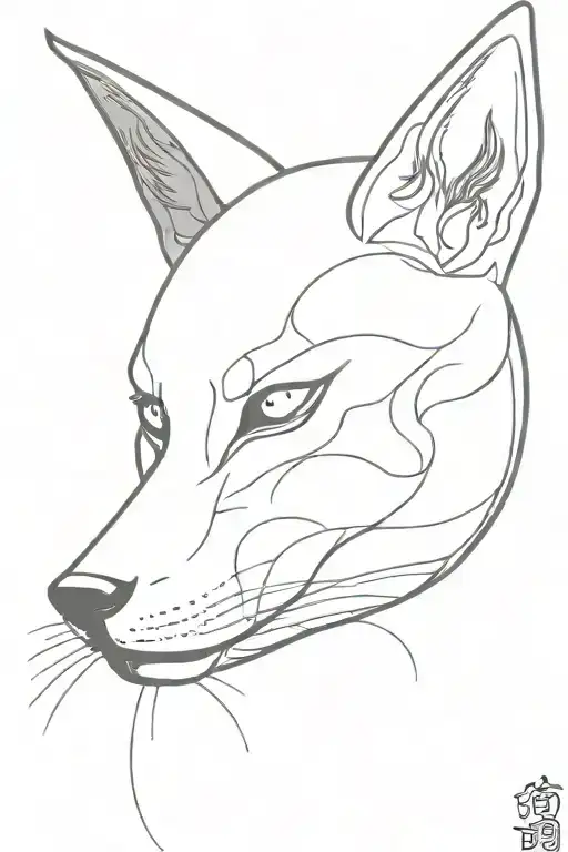 kitsune mask with moon on the head profile holding tattoo design idea
