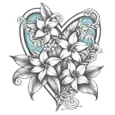 surfboards incorporated into the design  wave heart plumeria flowers  tattoo design idea