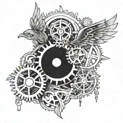 Mechanical wings with intricate gears and cogs, symbolizing your expertise as an aircraft mechanic tattoo design idea