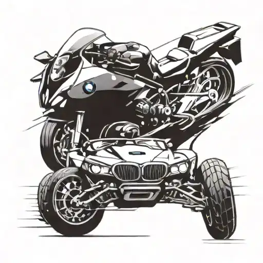 A futuristic BMW car speeding on a racetrack tattoo design idea