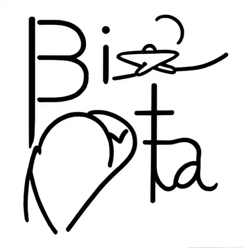 the font of 'Bita ' with heart and plane flying tattoo design idea