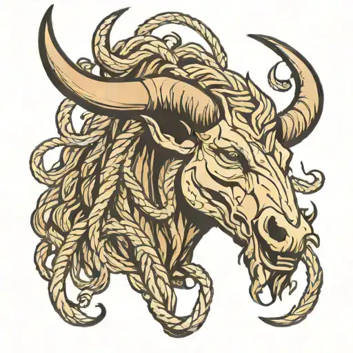 long horn with rope around the horns bahamut head tattoo design idea