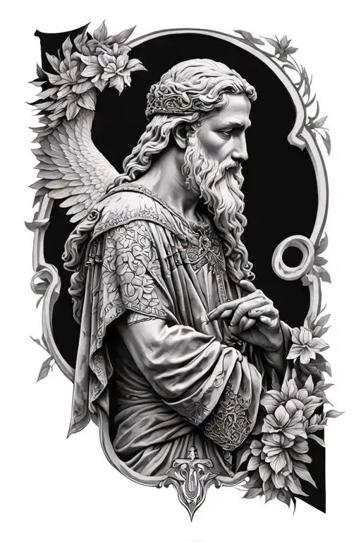 st uriel with background black and white tattoo design idea