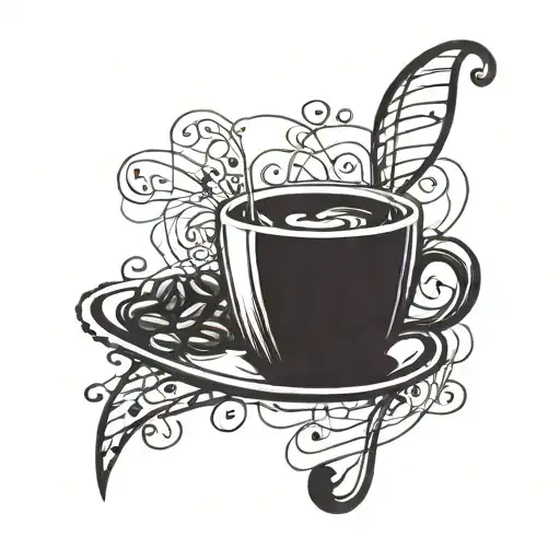 A tattoo design incorporating musical notes and coffee beans intertwined, symbolizing the client's love for music and being a barista tattoo design idea