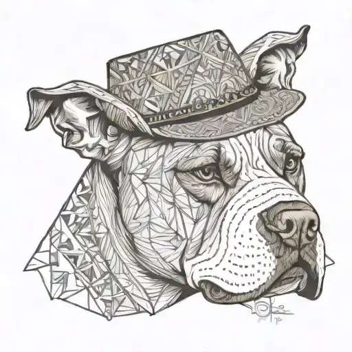 tan American bulldog wearing a cowboy hat tattoo design idea