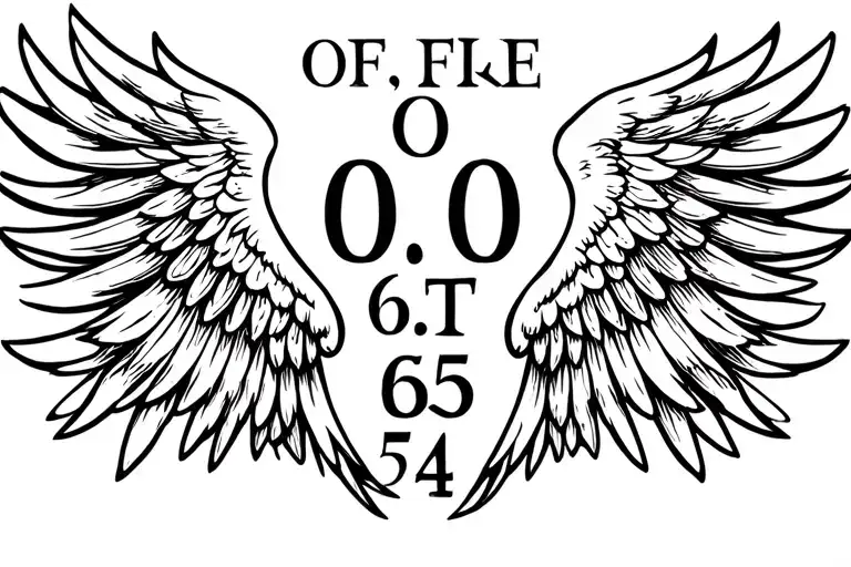 Angel wings with date of birth and date of death tattoo design idea