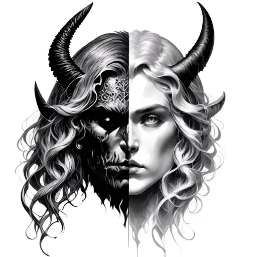 half devil half angel face tattoo design idea
