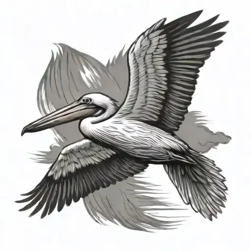 pelican flying away tattoo design idea
