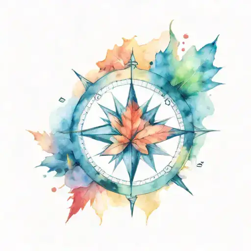 compass with Maple Leaf instead of N letter tattoo design idea