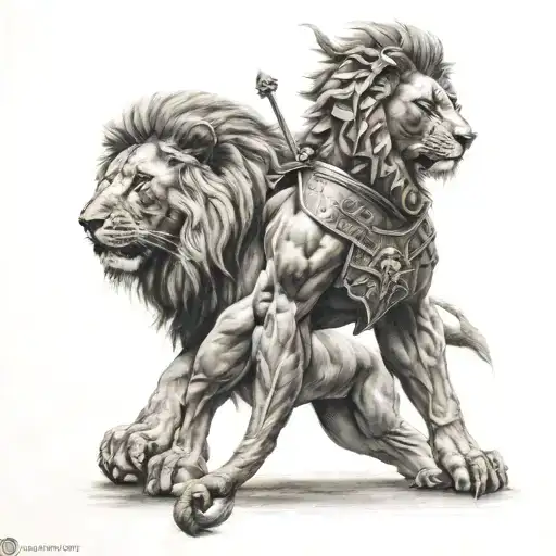 Lion and gladiator and the coliseum inside tattoo design idea