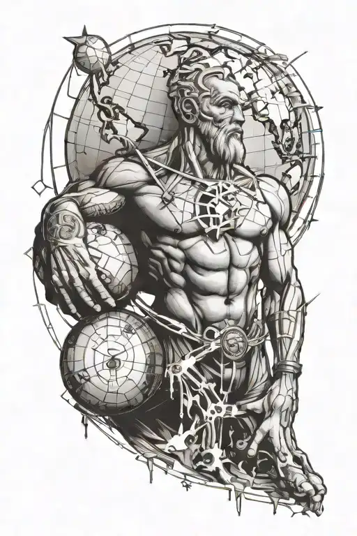 atlas holding planet Earth with an emphasis on math and geometry tattoo design idea