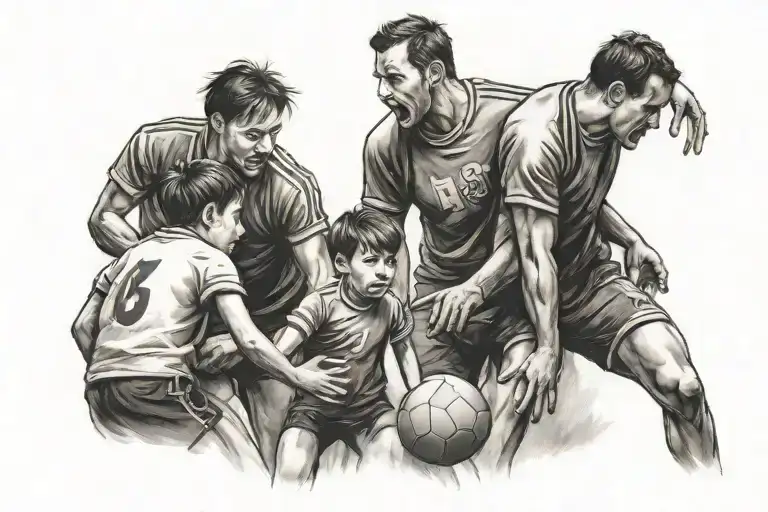 family watching handball player in action tattoo design idea