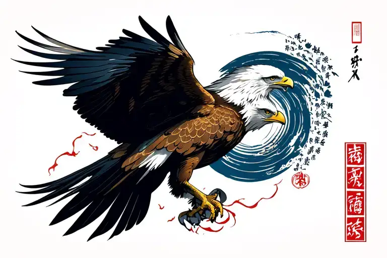 Japanese Kanji and eagle perched tattoo design idea
