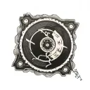 Half vinyl disc inside post stamp tattoo design idea