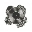 Half vinyl disc inside post stamp tattoo design idea