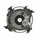 Half vinyl disc inside post stamp tattoo design idea