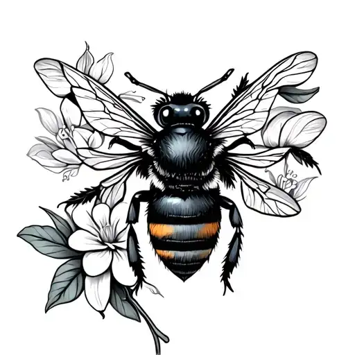 Bumble Bee, jasmine flower, heart tattoo design idea
