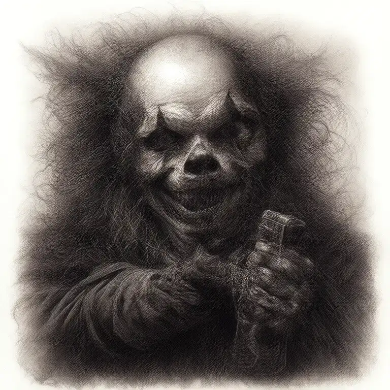 scary clown with gun to grim reaper's head tattoo design idea