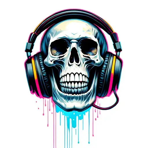 Skull wearing headphones tattoo design idea