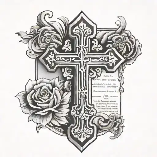 black orthodox cross and the Lord's Prayer tattoo design idea