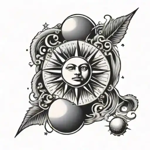 sun and moon tarot cards being shuffled tattoo design idea