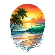 Costa Rica beach sunset scene with wave wash tapering off at bottom of tattoo tattoo design idea