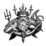 King Neptune with trident, anchor and hammerhead sharks tattoo design idea