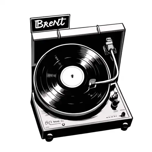 record player with just Brent in the center surrounded tattoo design idea