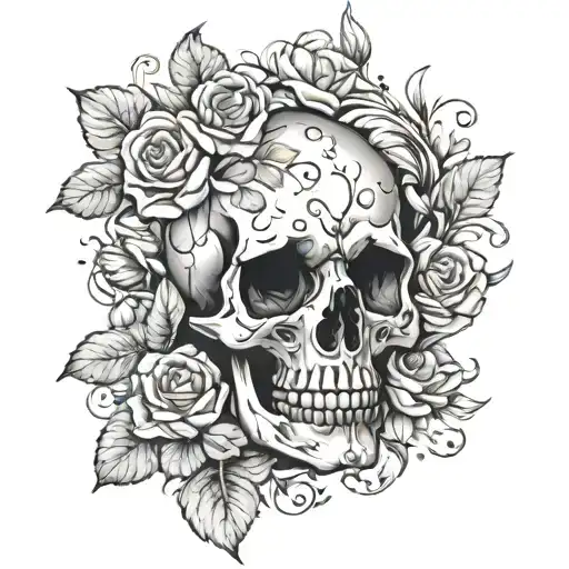 skulls and flowers girly tattoo tattoo design idea
