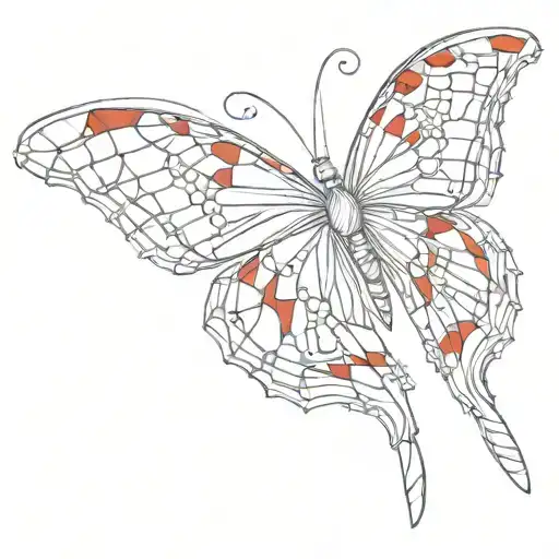 butterfly with red patchwork details tattoo design idea