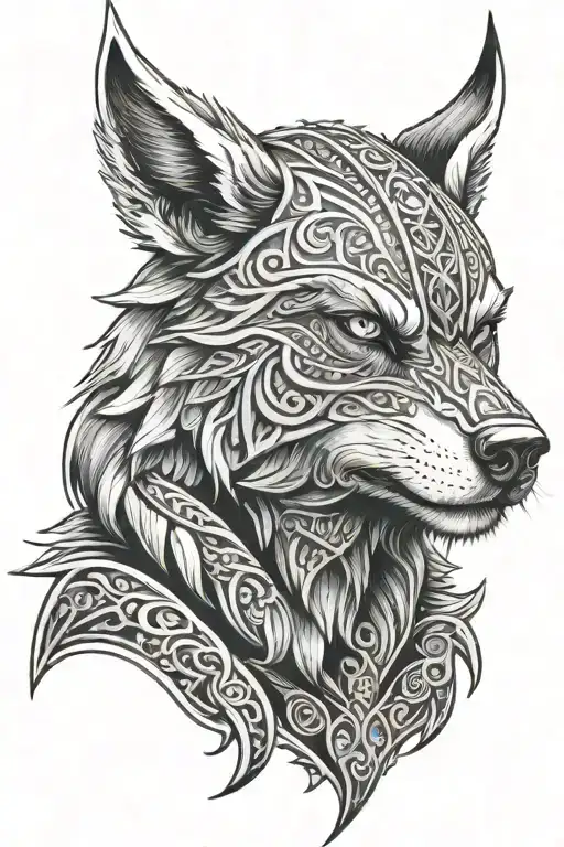 viking wolf face tattoo design idea