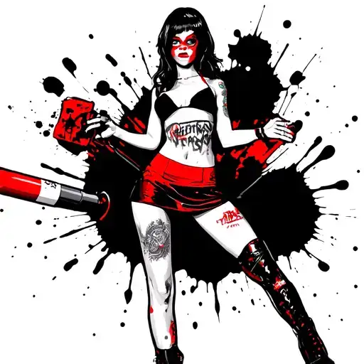 sexy cyber girl in a micro skirt holding dynamite tattoo design idea