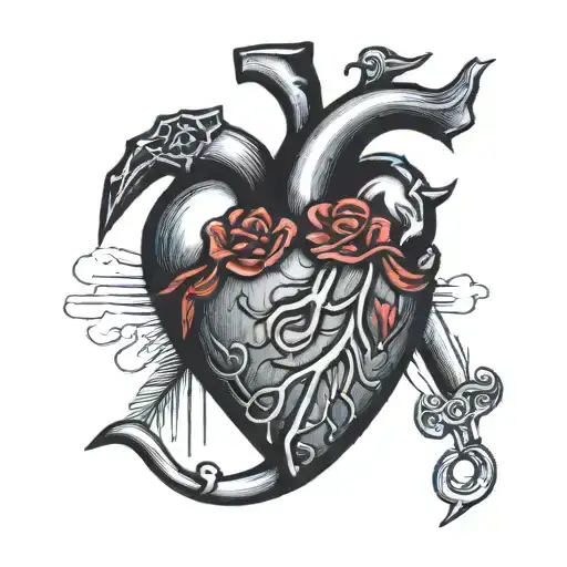 anatomical heart with dagger through it  tattoo design idea