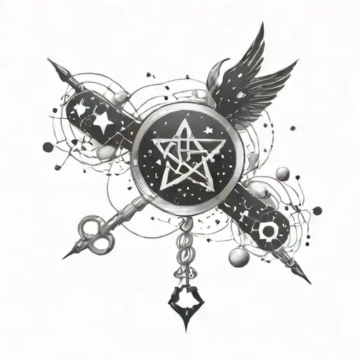 A constellation of love-themed symbols intertwined with pharmacy tools tattoo design idea